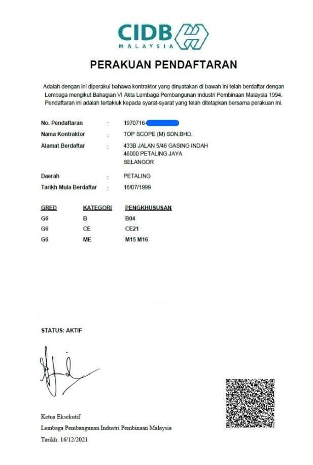 certified company by CIDB