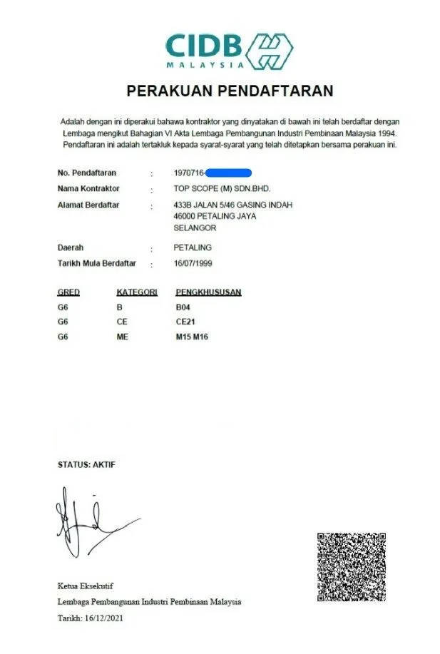certified company by CIDB